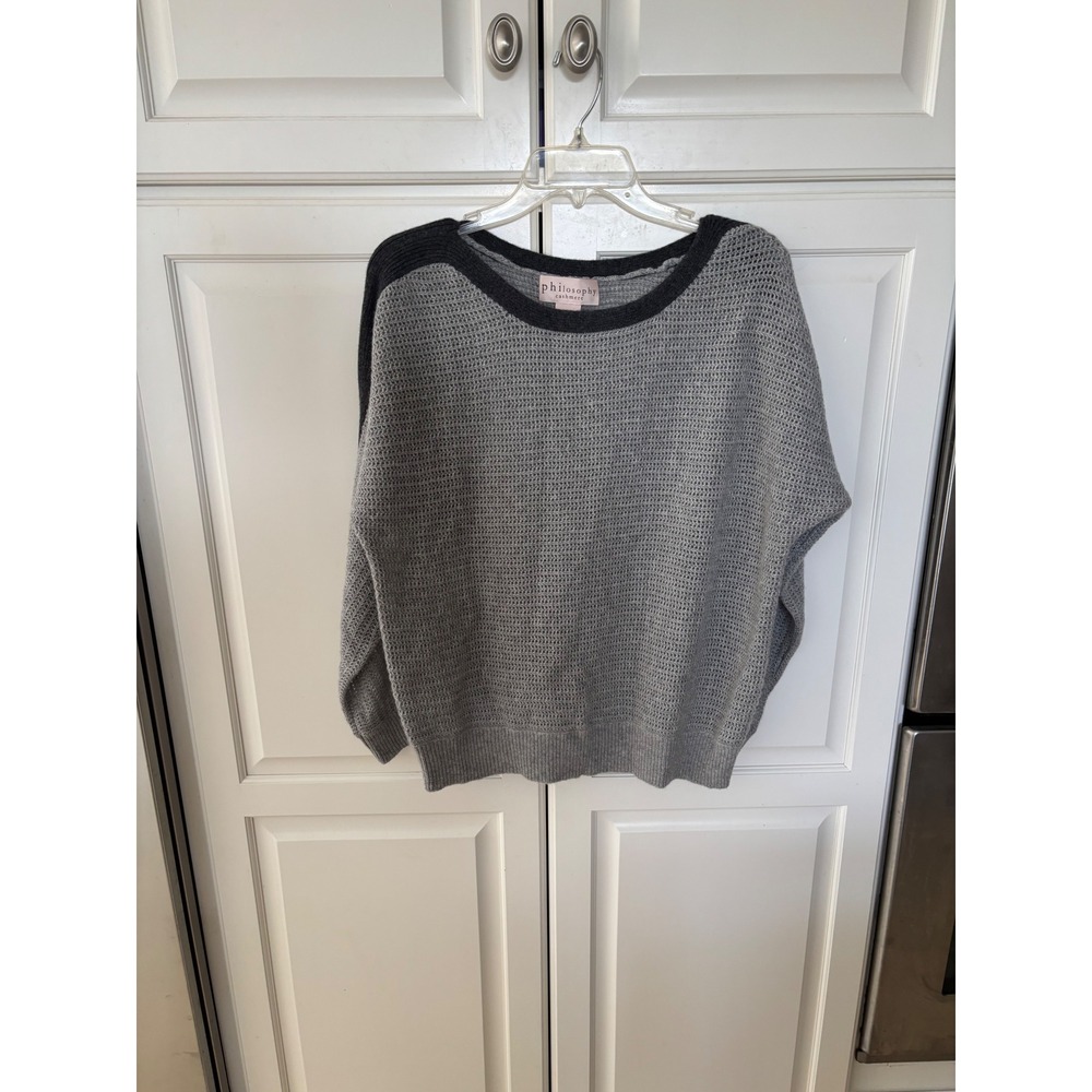 Philosophy Cashmere 100% Cashmere Grey Waffle Knit Dolman Sweater Large Womens